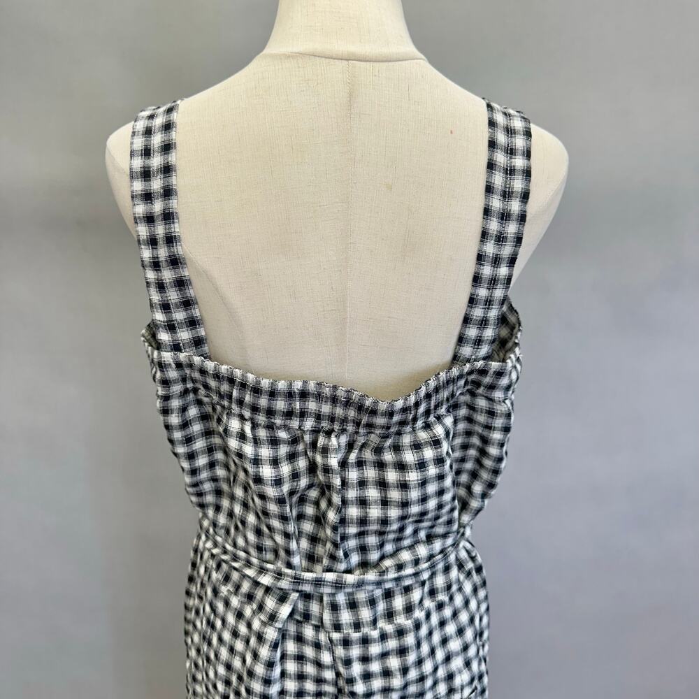 Quince European Linen Square Neck Jumpsuit in‎ Khaki/Black Gingham Medium NWT - Picture 11 of 16